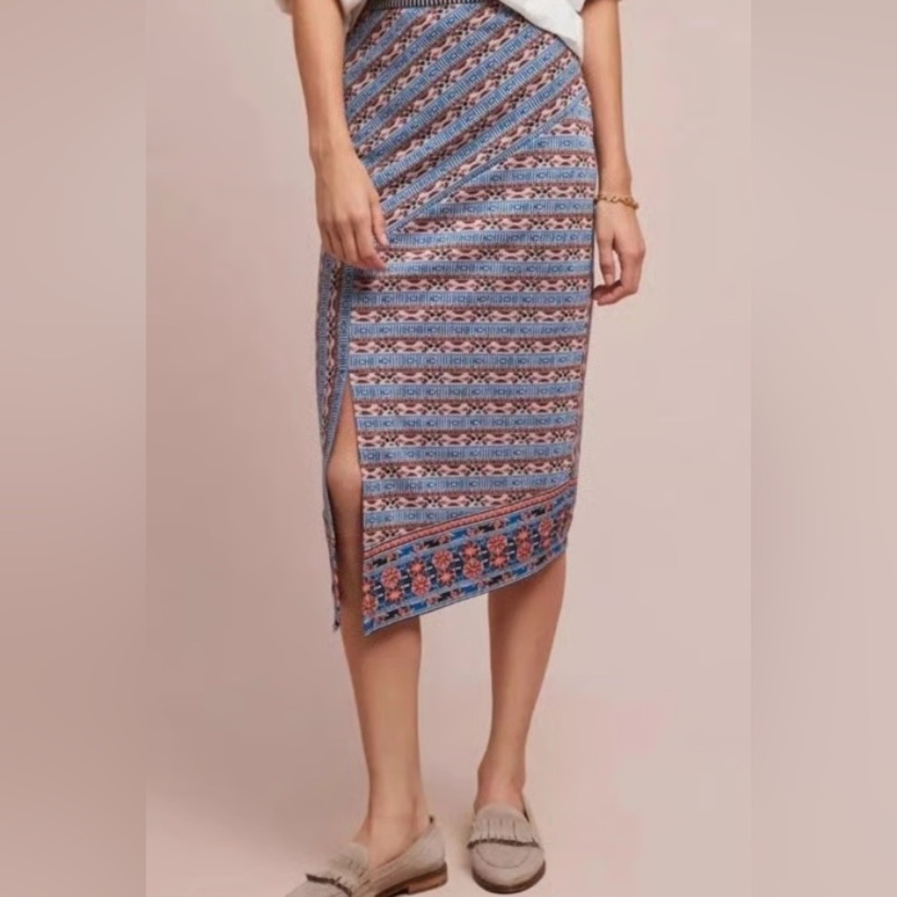 Anthropologie Akemi and Kin Blue and Red Patterned Asymmetrical Pencil Skirt‎-XS